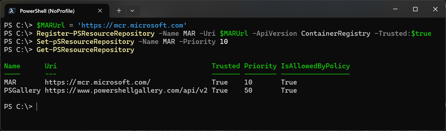 A screen shot of the Windows Terminal running the above commands.